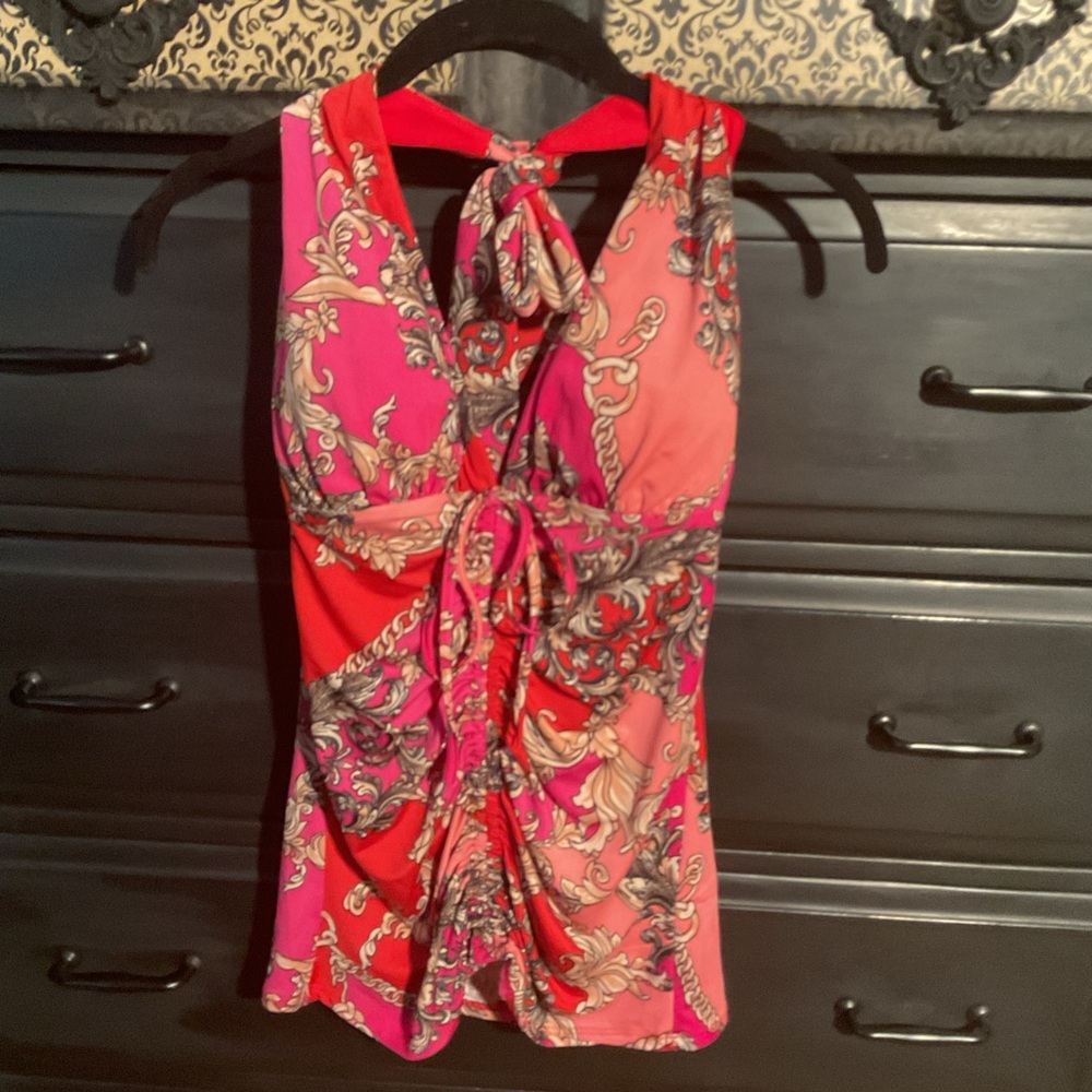 VENUS Pink Sleeveless Ruched Halter Top